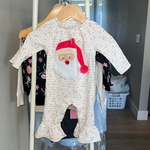 3-6M | Mud Pie baby Christmas Santa glitter romper